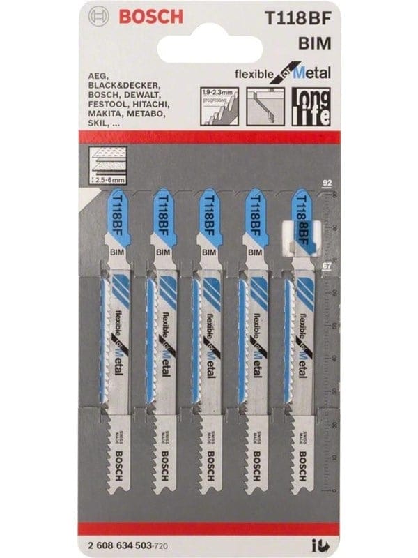 Bosch - Stichsägeblatt t 118 bf Gesamt-L.92mm Zahnt.1,9 -2,3mm BiM 5 St./Karte