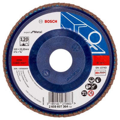 Bosch - Fächerschleifscheibe Expert for Metal 115 22,23 120 gerade Kunststoffteller - 2608607364