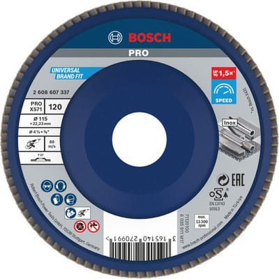 Bosch - Accessories 2608607337 X571 Fächerschleifscheibe Durchmesser 115 mm Bohrungs-Ø 22.33 mm Stahl