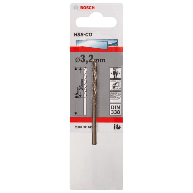 Bosch - Accessories 2608585843 hss Metall-Spiralbohrer 3.2 mm Gesamtlänge 65 mm Cobalt din 338 Zylind