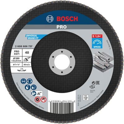 Bosch - Fächerschleifscheibe X571, Best for Metal, gewinkelt , 180 mm, 40, Glasgewebe