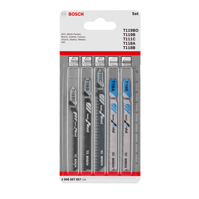 Bosch - Accessories 2608667857 Stichsägeblatt-Set Wood and Metal Basic, 5-teilig, Einnockenschaft 5 St