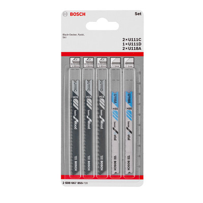 Accessories 2608667855 Stichsägeblatt-Set Basic for Wood and Metal, 5-teilig, Universalschaft - Bosch