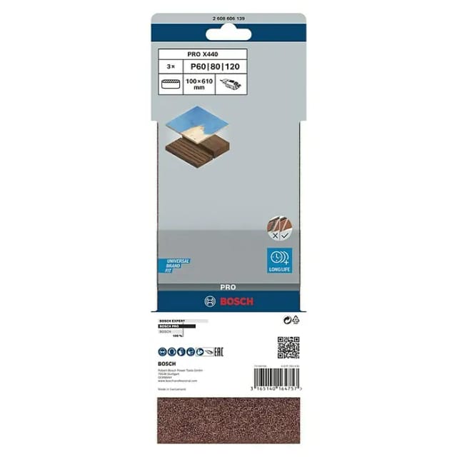 Schleifpapier-Set Bestes Holzband: 100x610mm x 3 Bosch 2608606139