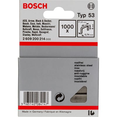 Feindrahtklammer Typ 53, 11,4 x 0,74 x 6 mm, 1000er-Pack, rostfrei - Bosch