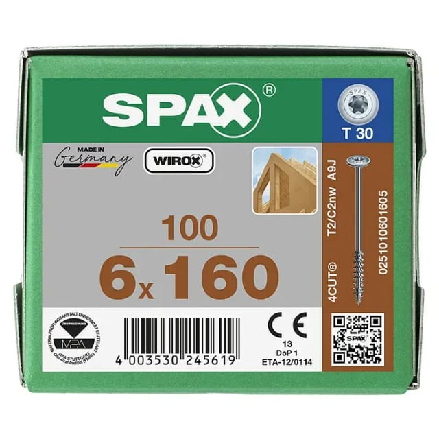 Banyo - spax Holzbauschraube Tellerkopf 6.0x160 tg Torx 30 Wirox-Silber mit Bewertung