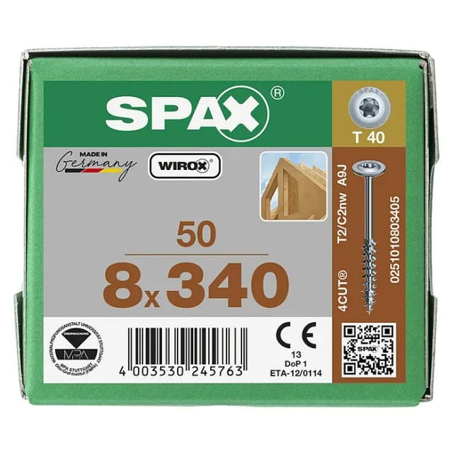 Spax 8x340 Tellerkopf T-Star Plus T40 Teilgewinde 4Cut Wirox 50St