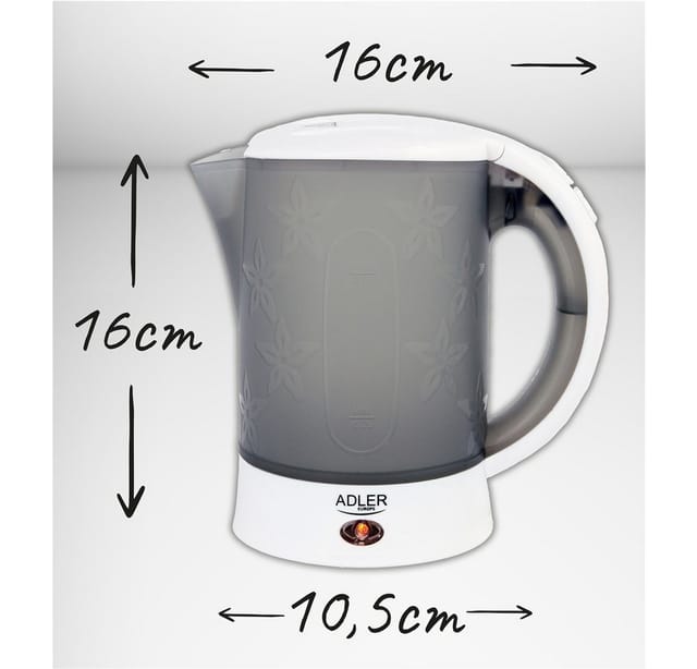 Adler - AD-1268 Kompakter elektrischer Wasserkocher, 2 Tassen Geschenk, 0,6 l, 600W, BPA-frei