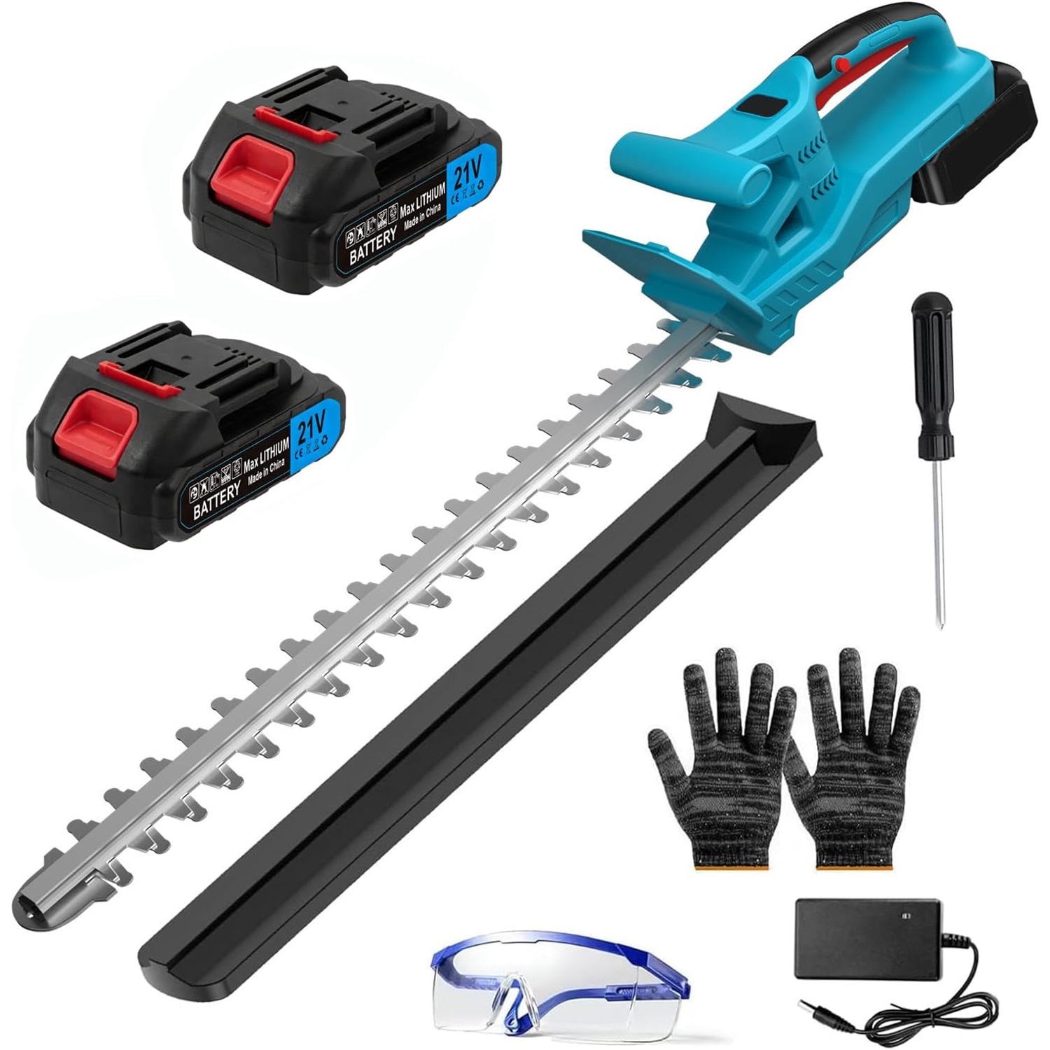 Akku-heckenschere,elektrische Heckenschere Mit 2x2000 Mah Akkus, 51 Cm Schnittlänge, 15 Mm Zahnabstand,ergonomischer Griff,heckenschneider Für Garten Und Sträucher