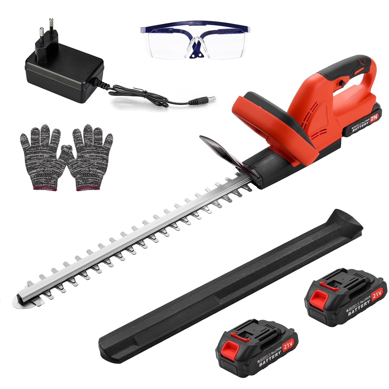 Akku-heckenschere, 21-v-handheckenschneider, Leichter Und Kompakter, Buschschneider Inklusive 1500 Mah Akku Und Ladegerät, 51 Cm Schneidklinge, Akku-heckenschere Zum Trimmen