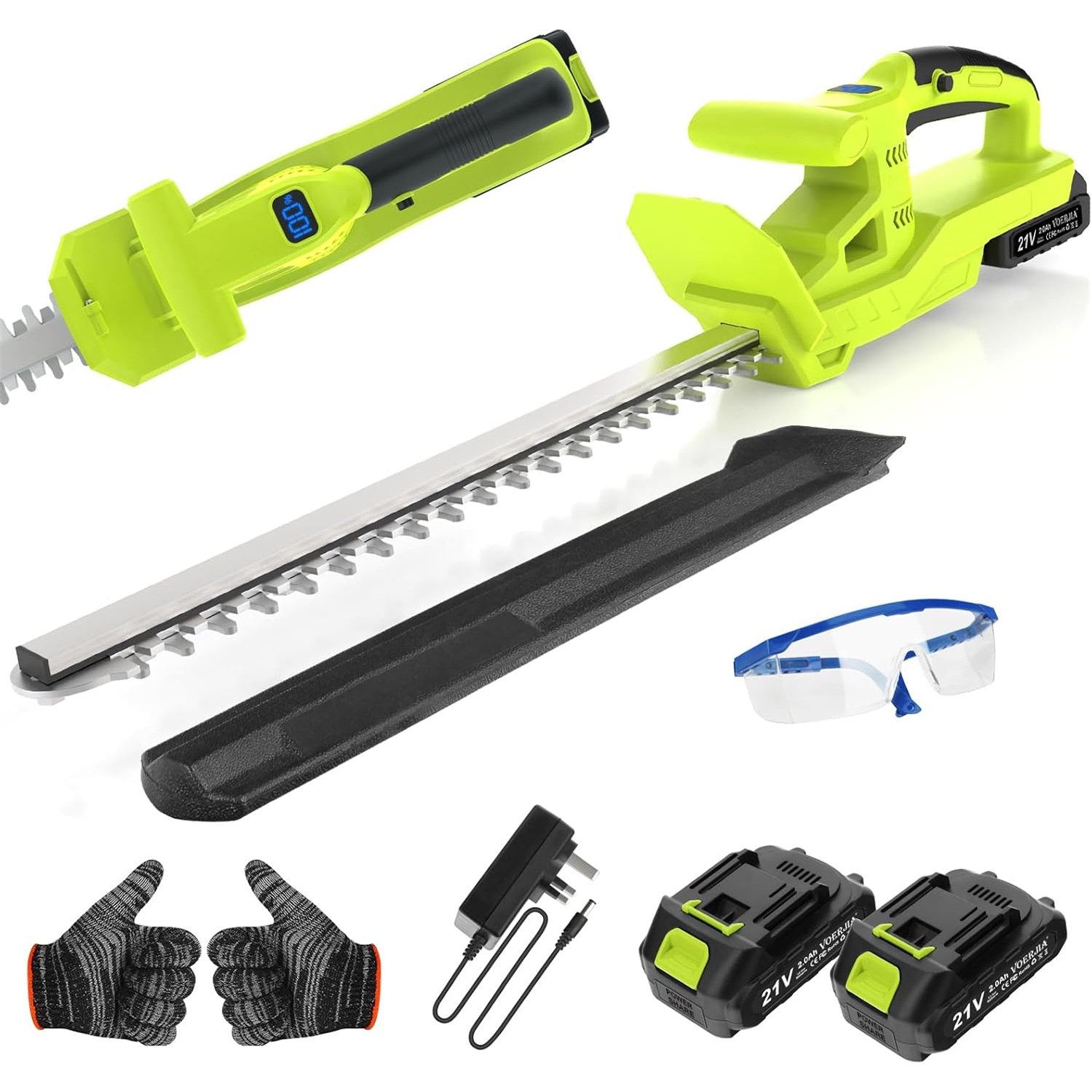 20-zoll Heckenschere Akku, 2 X 2000 Mah Akku Heckenschere, 21v Heckenschere Elektrisch, 50cm Dual Action Klinge, 750w Heckenschneider Für Garten, Sträucher Und Randpflanzen