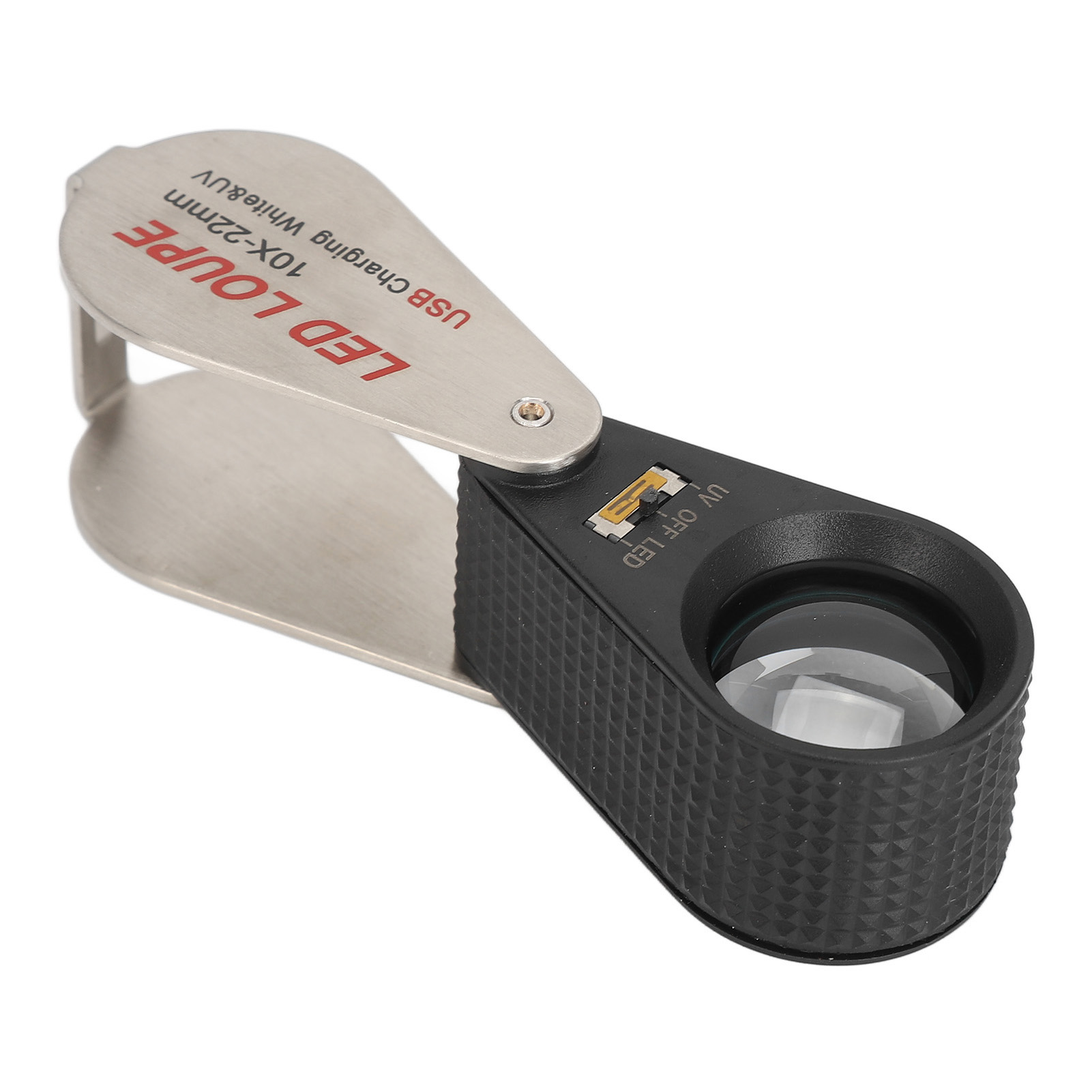 Wiederaufladbare, Faltbare Edelsteinlupe Mit 10-facher Vergrößerung, 6 Leds Und 7 Uv-lampen