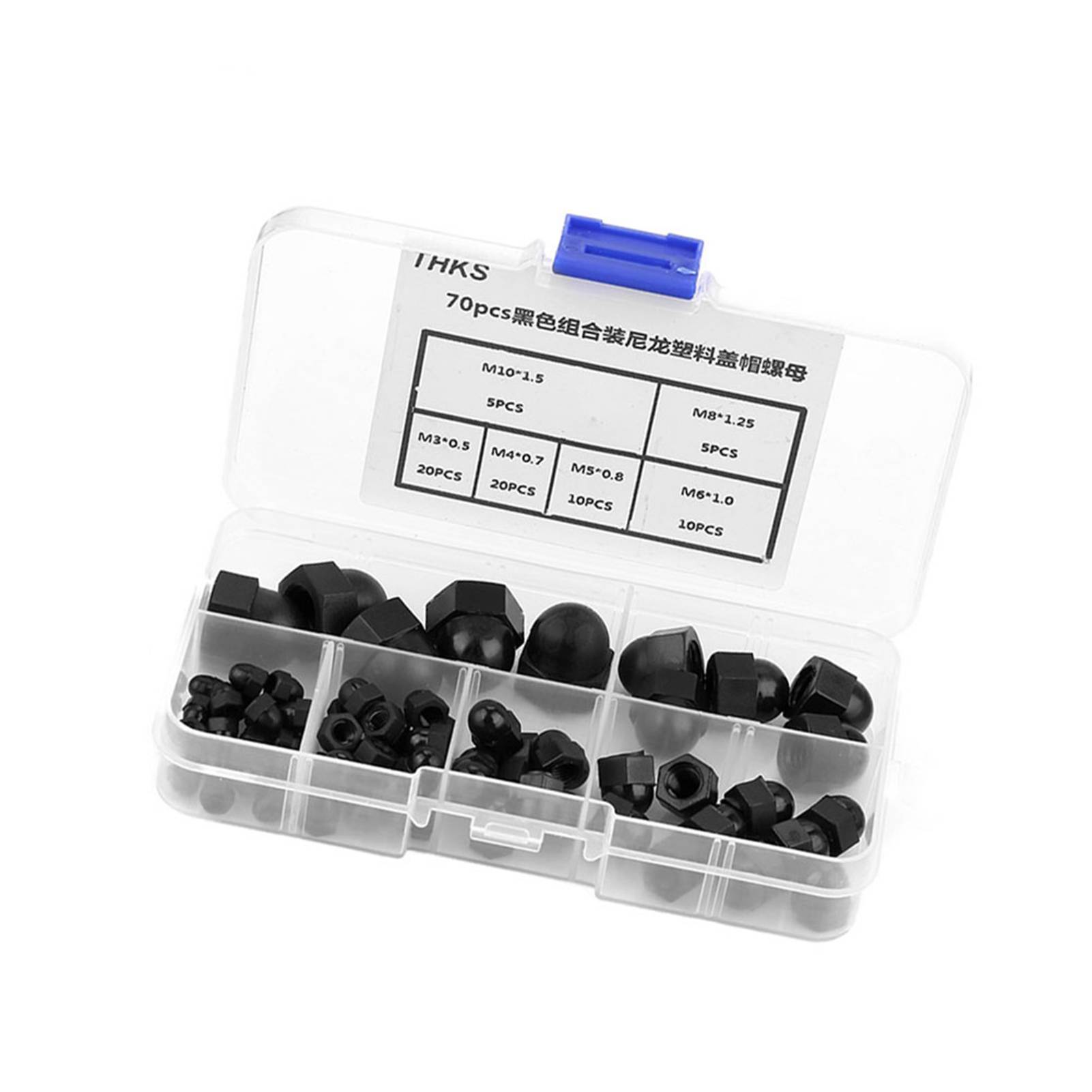 70-teiliger Satz Nylon-hutmuttern M3/m4/m5/m6/m8/m10 Mit Hutmuttern (schwarz)