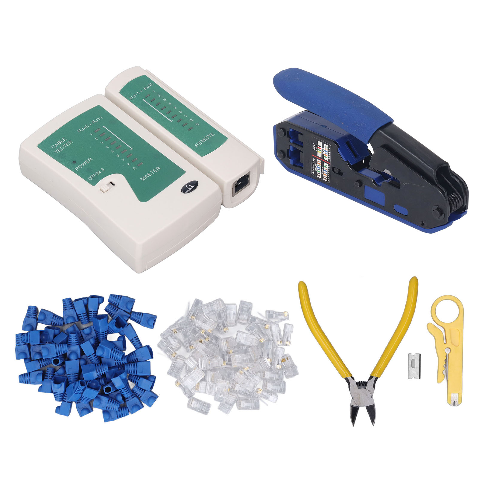 Rj45-crimpwerkzeug-set, Abisolierwerkzeug 8p8c, Kristallnetztester Für Cat5- Und Cat6-steckverbinder