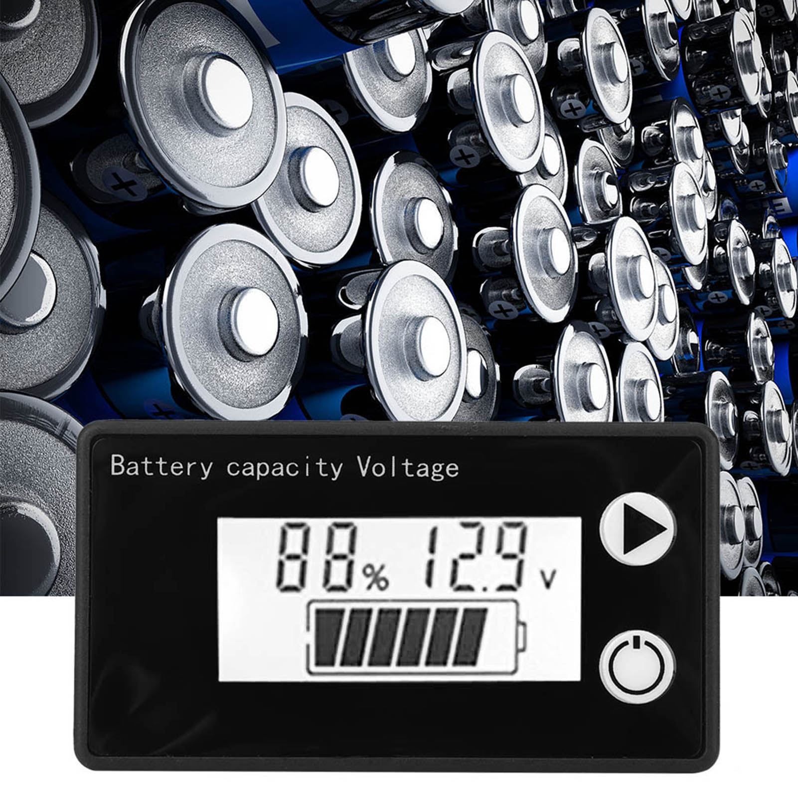 Lcd-batteriekapazitätsmesser 12v Für Lithiumbatterien, Universelles Digitales Voltmeter (10-100v Blauer Alarm)