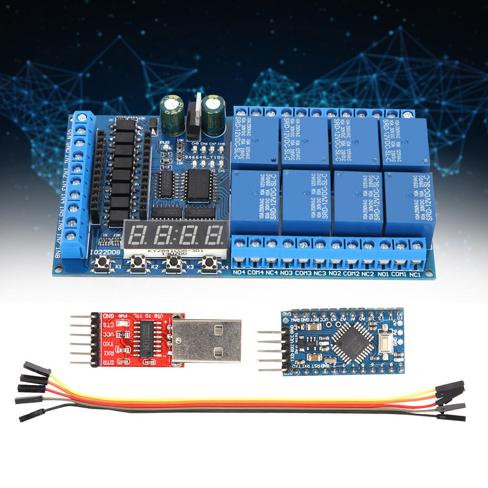 Dc 12v 8-kanal Pro Mini Plc-relais-schutzmodul Mit Verzögerungstimer-schaltung Für Arduino (8-kanal Pro Mini Plc-relaisplatine, Pro Mini-platine, Pro Mini-ladekabel)