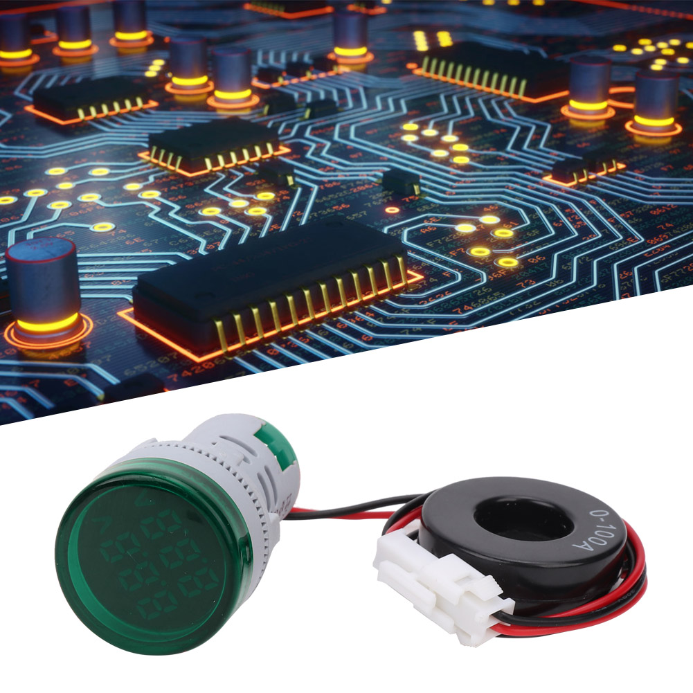 Rundes Digitaldisplay Mit Anzeige Für Wechselspannung Und -strom (2 In 1) Und Integrierter Kontrollleuchte (grün)