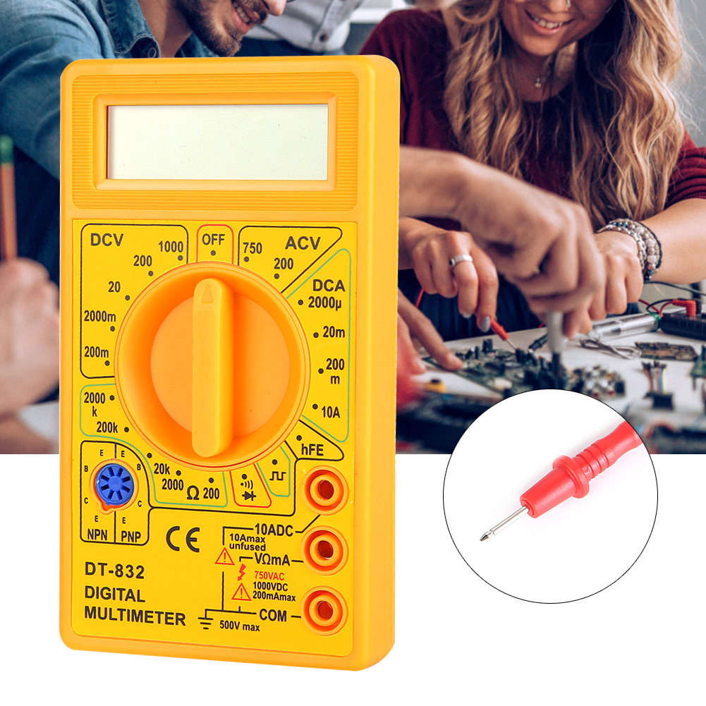 Dt-832 Tragbares Digitales Taschenmultimeter, Wechsel-/gleichspannungs-, Strom- Und Widerstandsmesser Mit Summer, Gelb