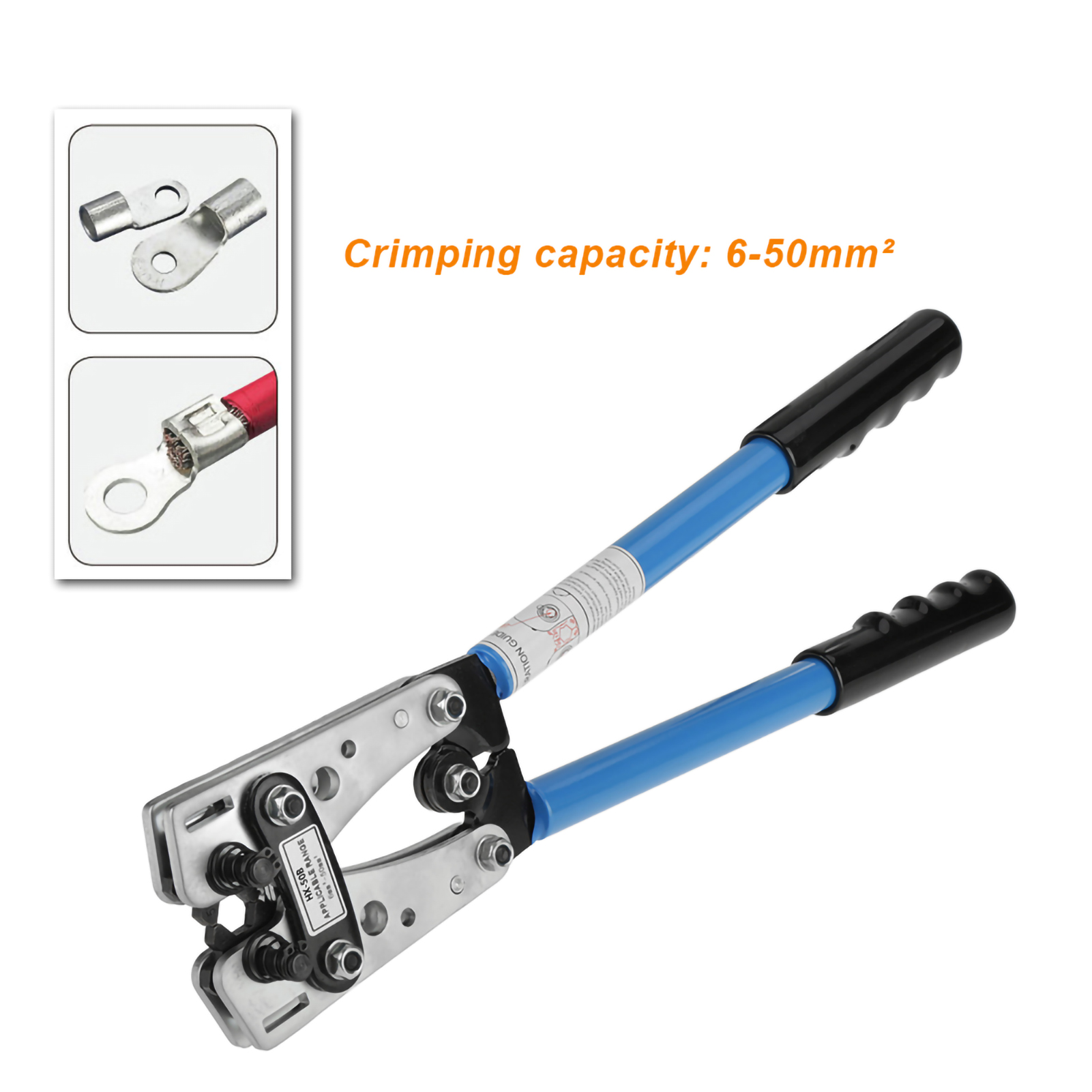 6 - 50 Mm Hx-50b Crimpzange Für Steckverbinder, Kabelschuhe, Sechskant-crimpzange (blau)