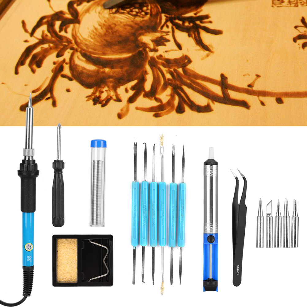 19-teiliges 60-w-lötkolben-set Mit Einstellbarer Temperatur, Inklusive Spitzenhalter Und Entlötpumpe (220 V Eu)