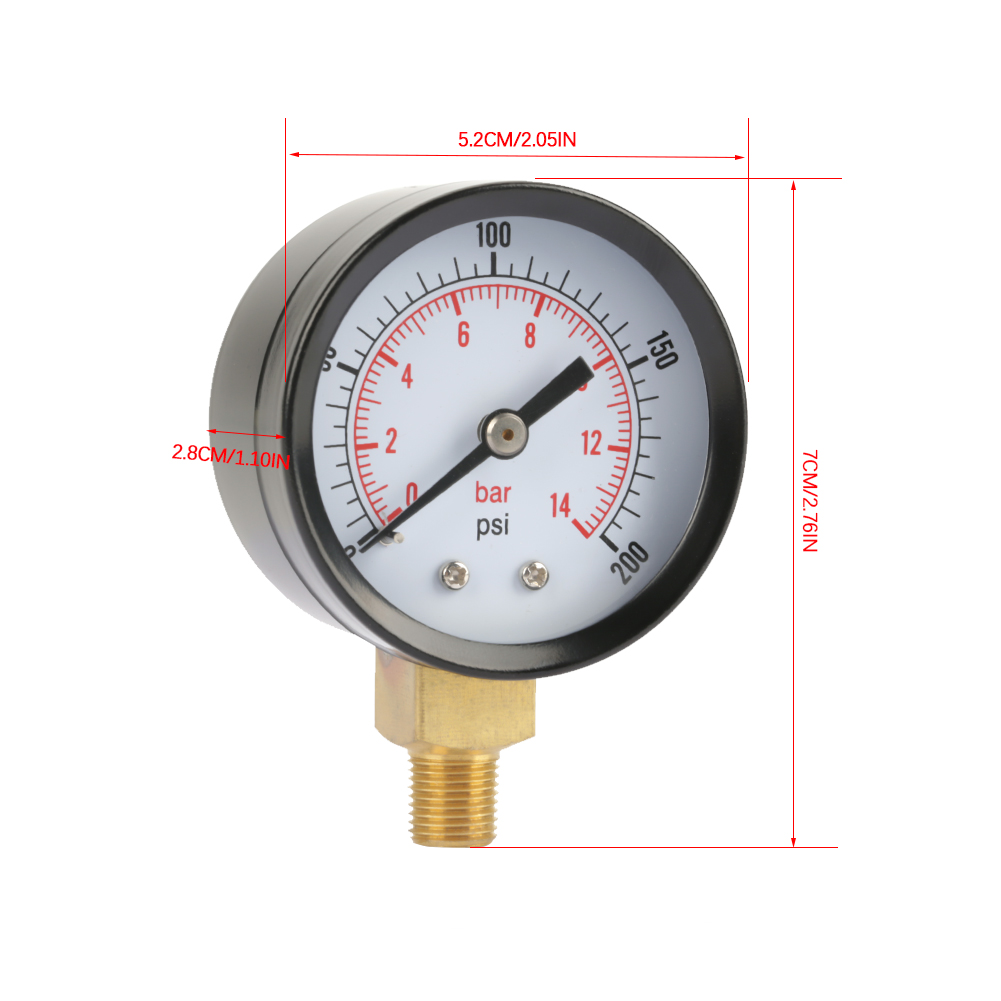 Manometer Für Wasser, Luft Und Öl (0–200 Psi / 0–14 Bar), Zeigeranzeige, Npt 1/8"-anschluss Unten