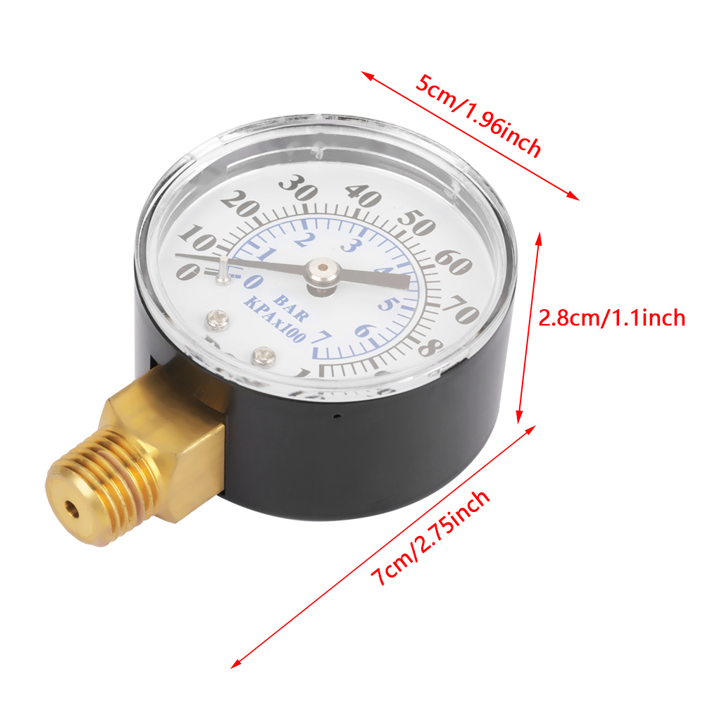 Manometer (0–100 Psi / 0–7 Bar) Für Wasser, Luft Und Öl, Messuhr, Messplattform Und Npt 1/4"-anschluss