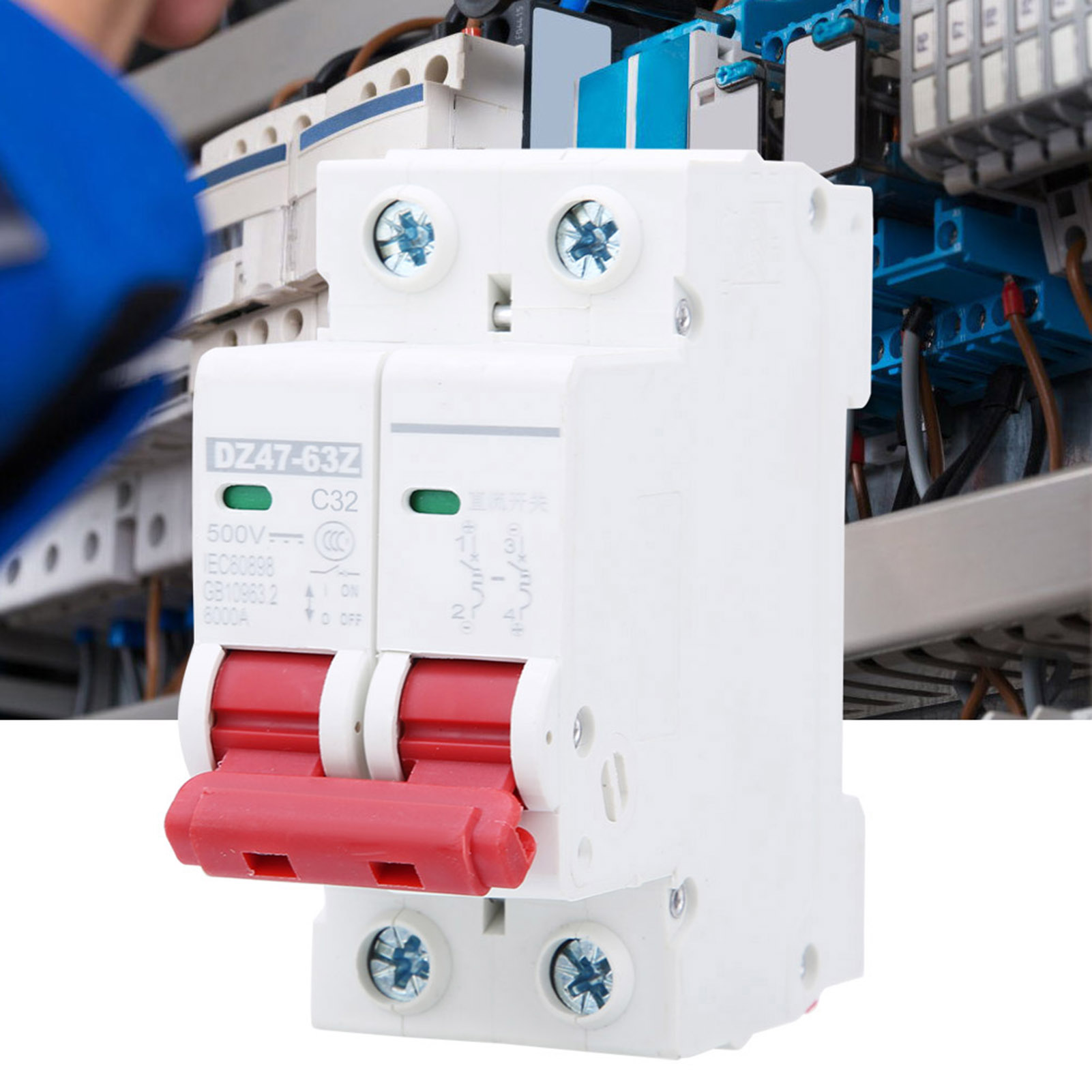 6 Stück Dz47-63z Dc500v 2p Mcb-leistungsschalter Solar-luftschalter Überlast-fehlerstromschutzschalter 32a