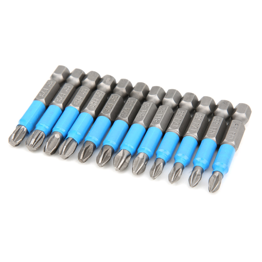 12-teiliges Set Aus 50 Mm Langen, Rutschfesten Magnetischen Kreuzschlitzschraubendreherbits, 1/4-zoll-sechskantschaft, S2-legierungsstahl
