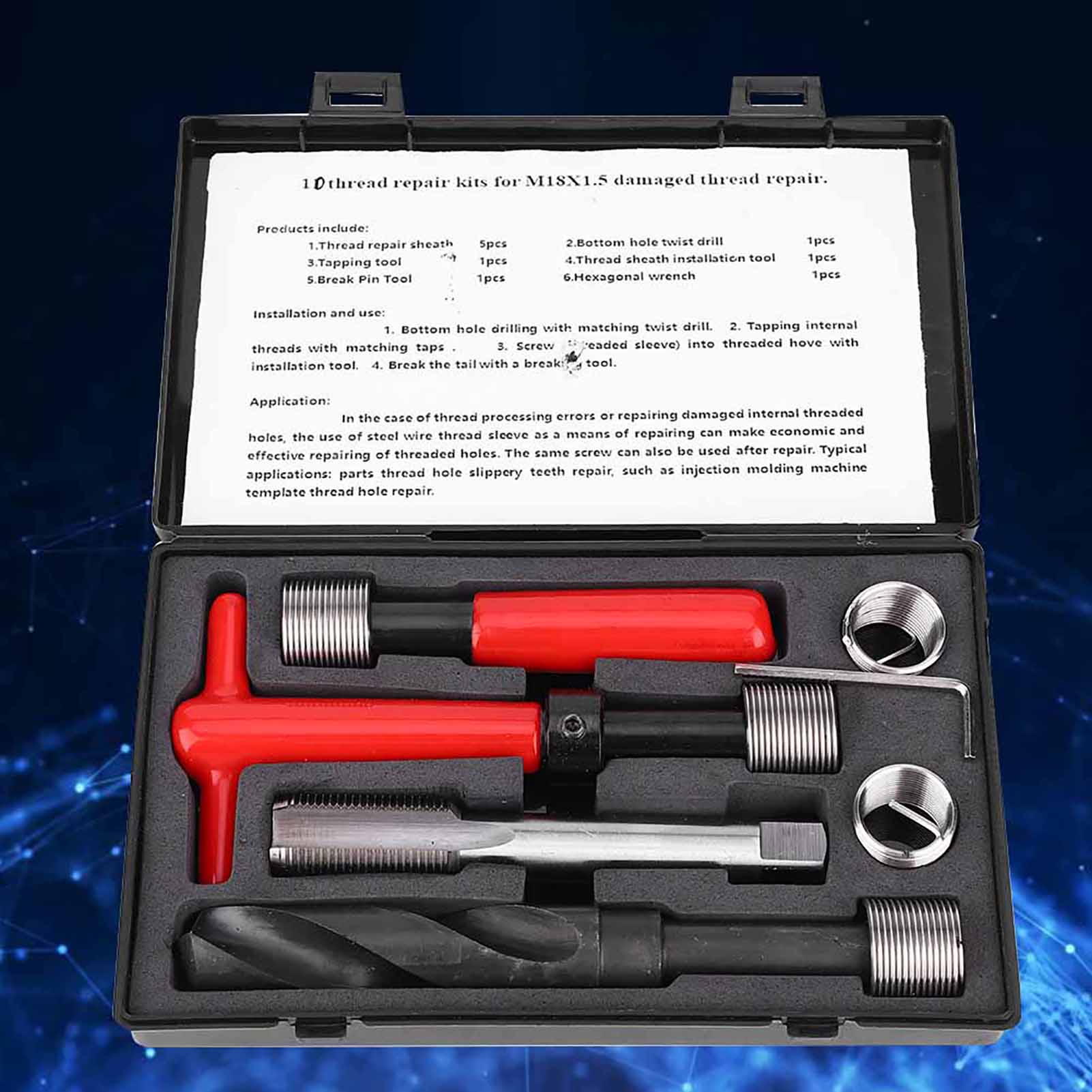 10-teiliges Gewindereparaturset Aus Edelstahl Mit Gewindeeinsatz Für Kfz-gewinde, M18x1,5