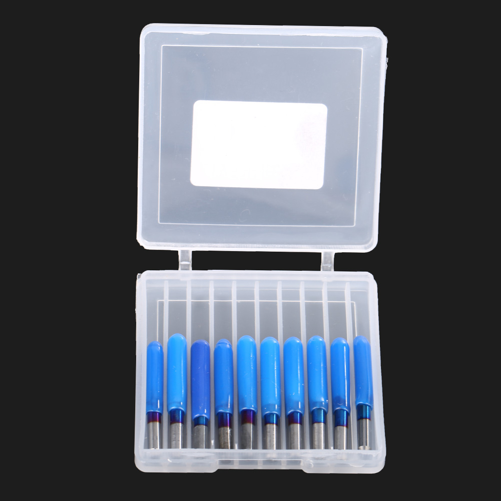 10-teilige Box 3,175 Blau Beschichtetes Wolframstahl-gravierwerkzeug Cnc-schnitzwerkzeug (10° 0,4)