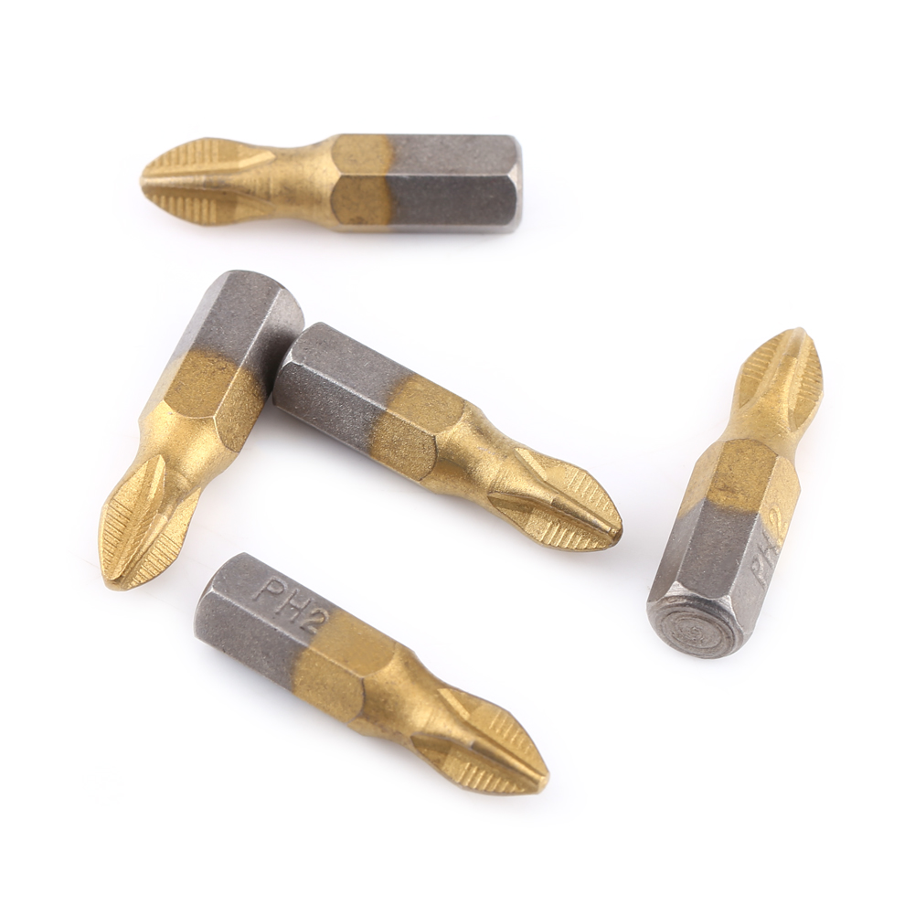10-teiliges Titanbeschichtetes 1/4"-sechskantschraubendreher-bit-set (länge 25 Mm, Ph2, Rutschfest, Magnetisch, S2)