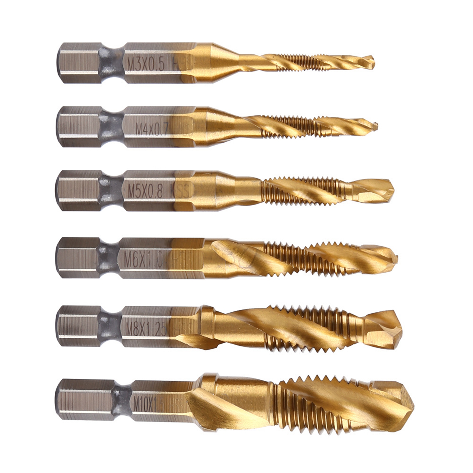 6-teiliger Satz Metrischer Gewindebolzen Und Kieferförmiger Bolzen M3-m10, Aus Titanbeschichtetem Hss-stahl Und Mit 1/4"-sechskantschaft