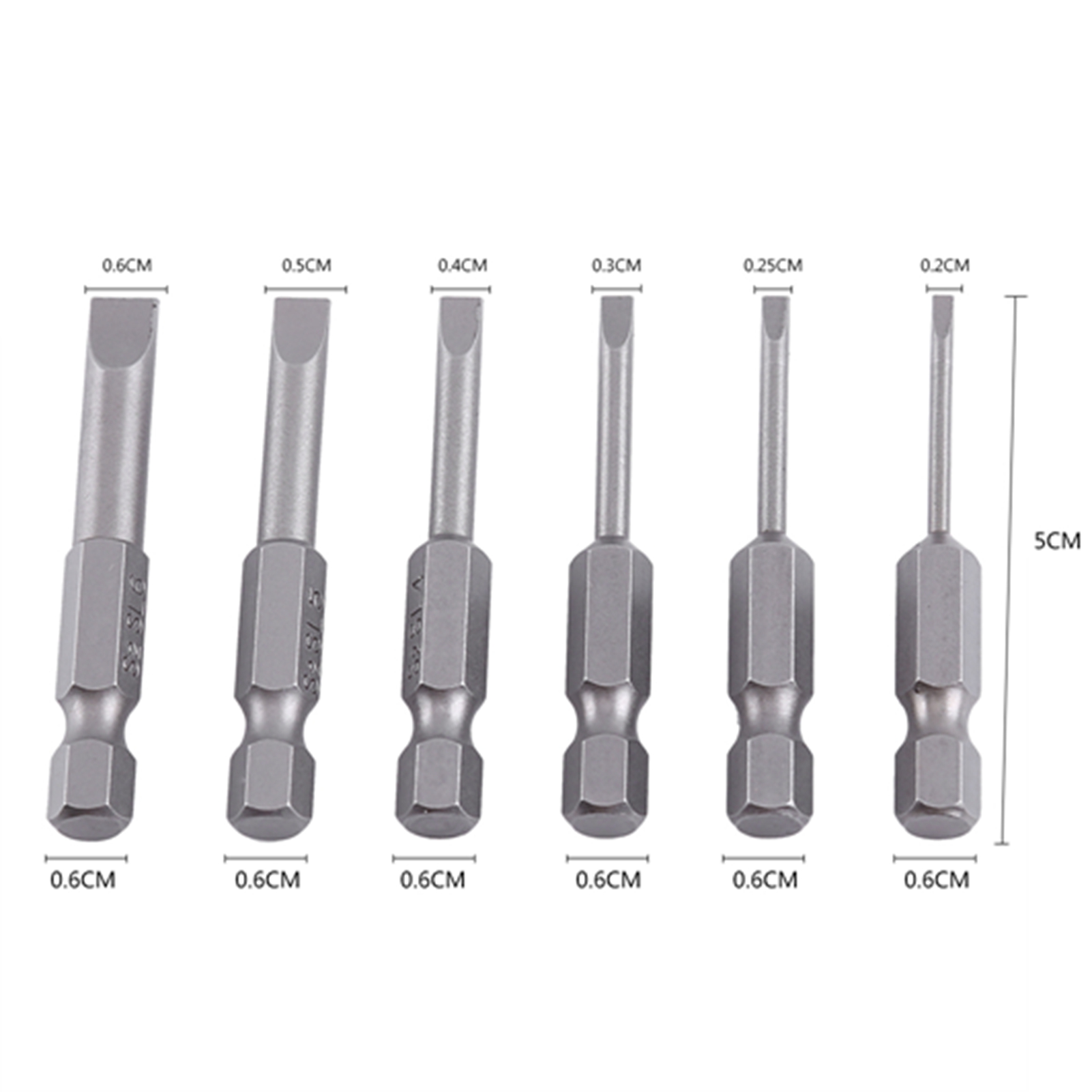 50 Stück 2,0–6,0 Mm 0,25" Sechskantschaft S2-legierung Flachkopf-schlitzschraubendreherbits Mit Magnetischer Spitze