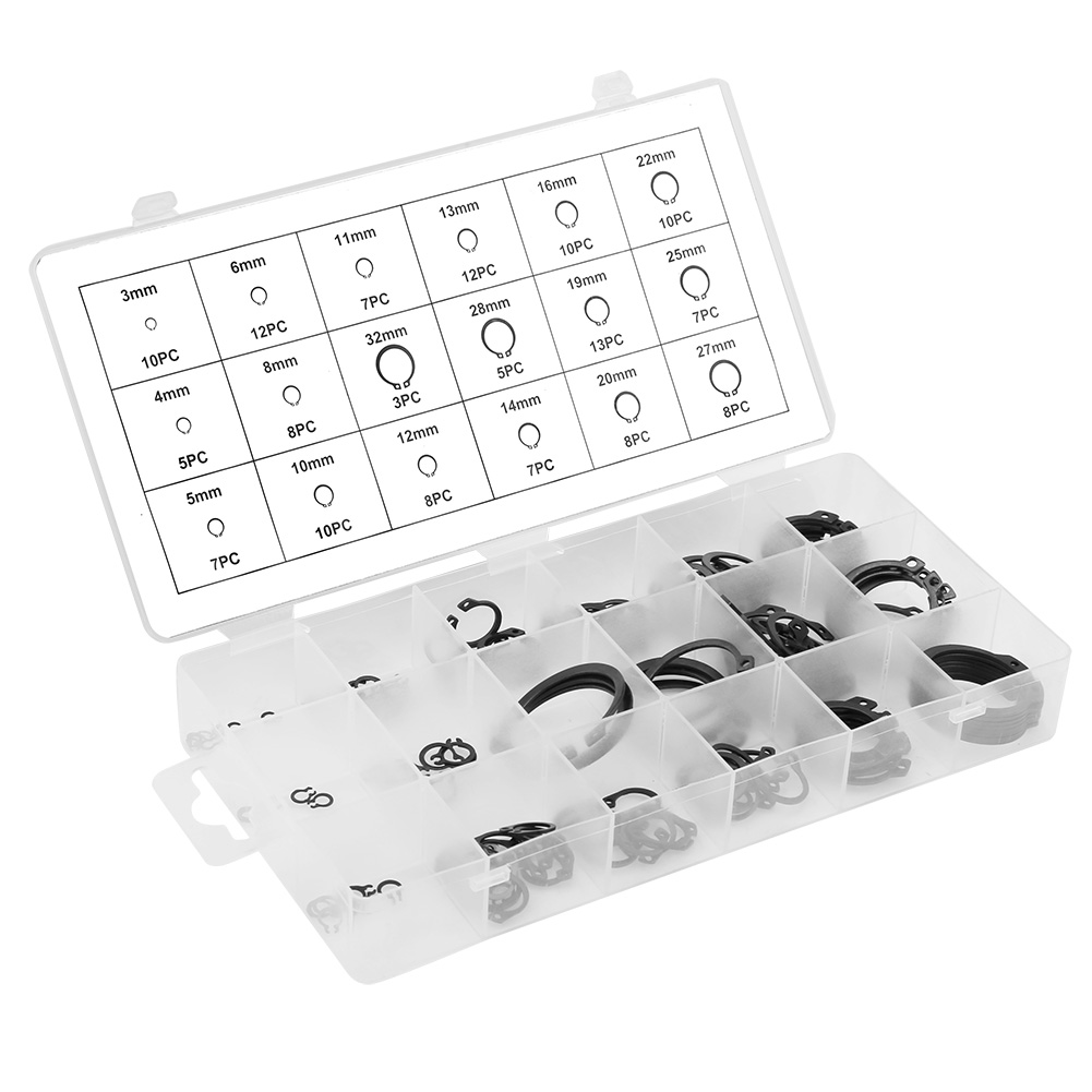 150-teiliges Sortiment An Sicherungsringen (3 Mm – 32 Mm), 18 Größen, Inkl. Schachtel