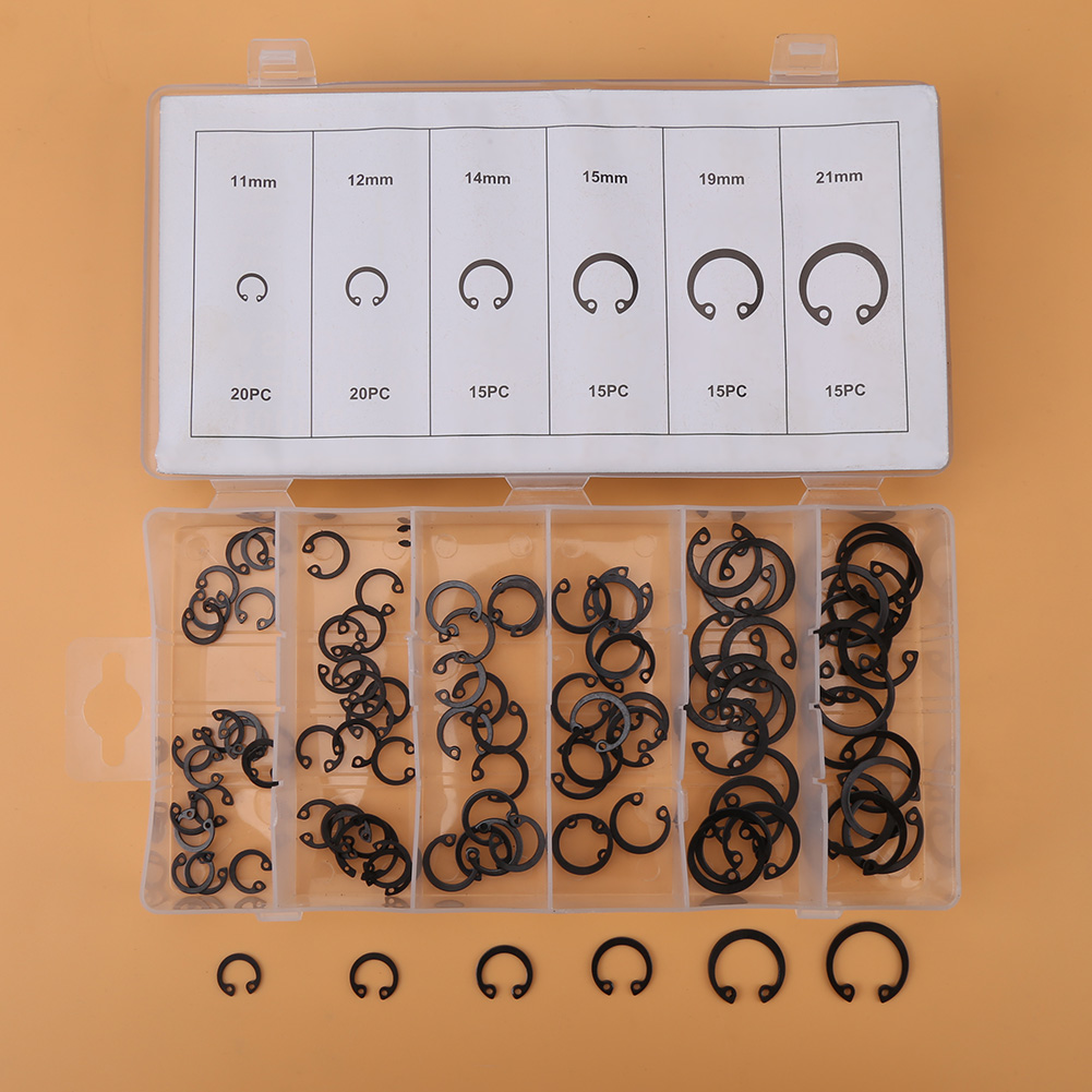 100-teiliges Sortiment An Sicherungsringen (11 Mm – 21 Mm), 6 Größen, Inkl. Schachtel