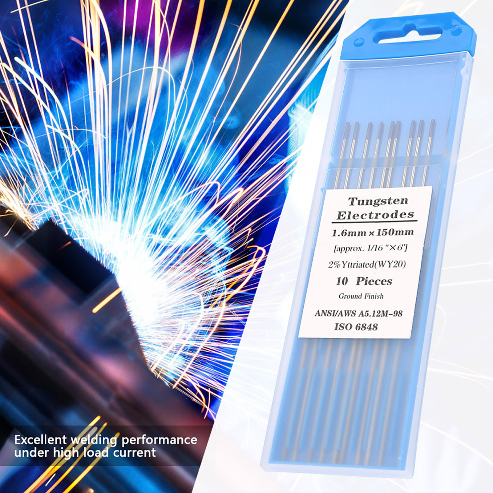 10 Stück Wy20 2,0 % Yttrium-wolfram-elektroden, Blaue Spitze Für Wig-schweißen, 1,6 Mm × 150 Mm
