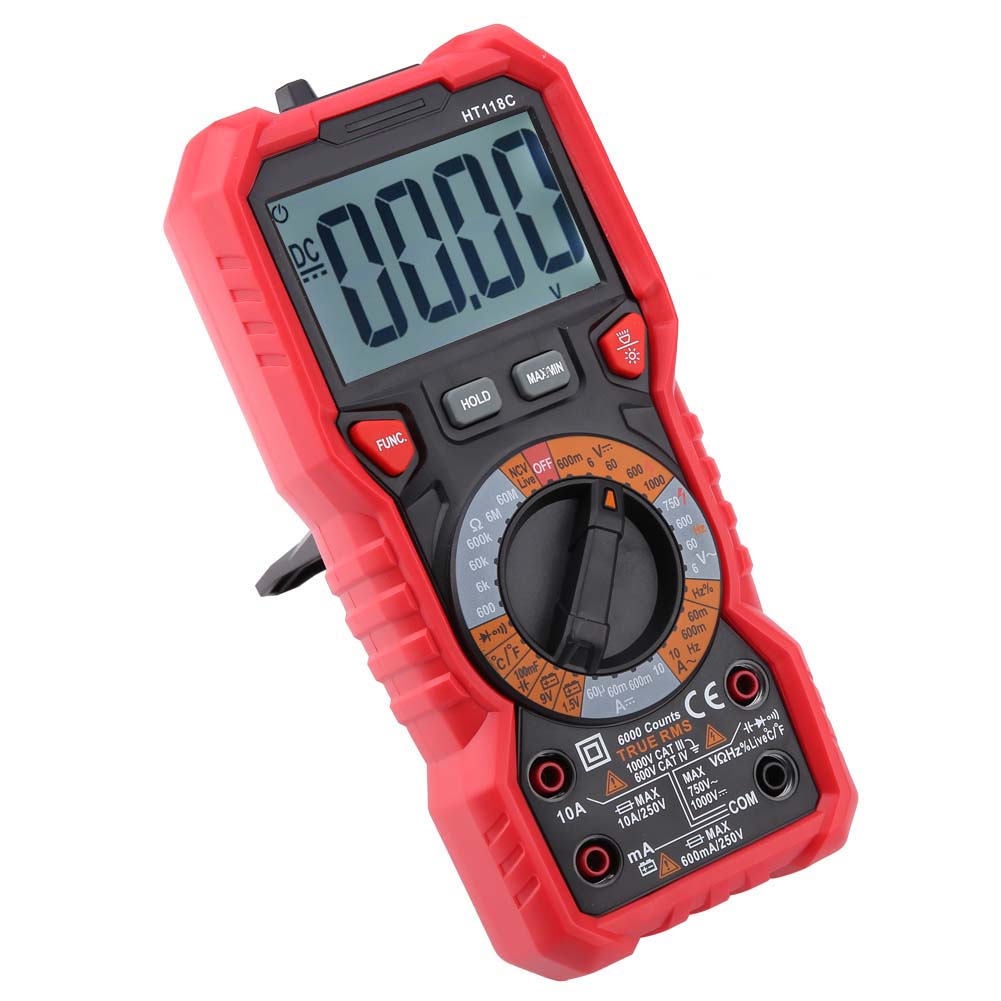 Ht118c Tragbares Digitales Multimeter Mit Ac/dc-messung, Volt-, Ampere-, Ohm-, Kapazitäts-, Hz- Und Temperaturmessung Sowie Taschenlampe