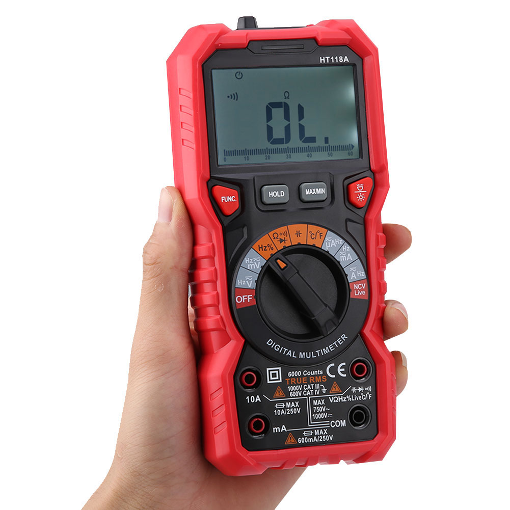 Ht118a Tragbares Digitales Multimeter Mit Ac/dc-messung, Volt-, Ampere-, Ohm-, Kapazitäts-, Hz- Und Temperaturmessgerät Sowie Taschenlampe