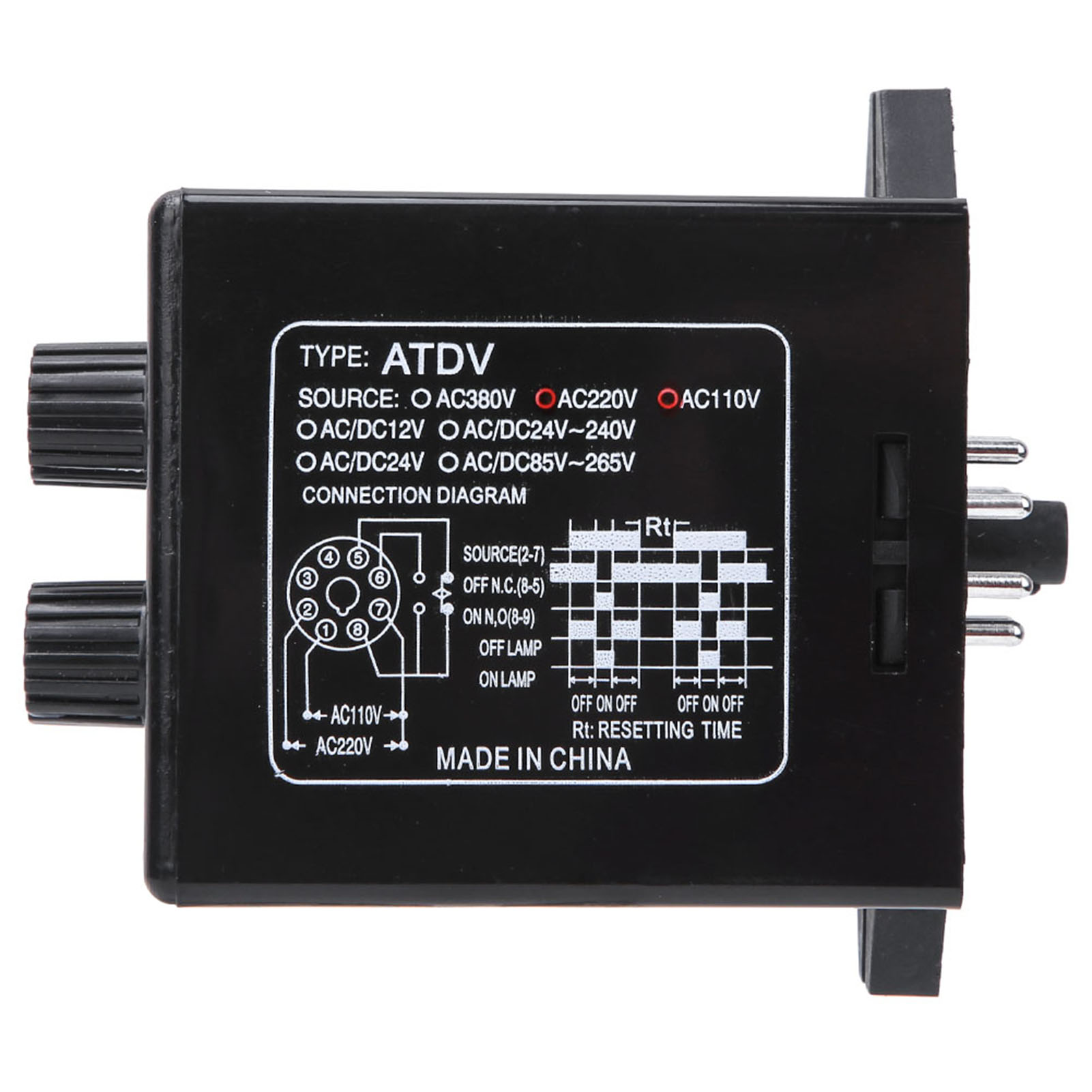 Ein-/ausschalt-zeitrelais, Drehknopf, Zeitschalter 6s-60m Ac 220v