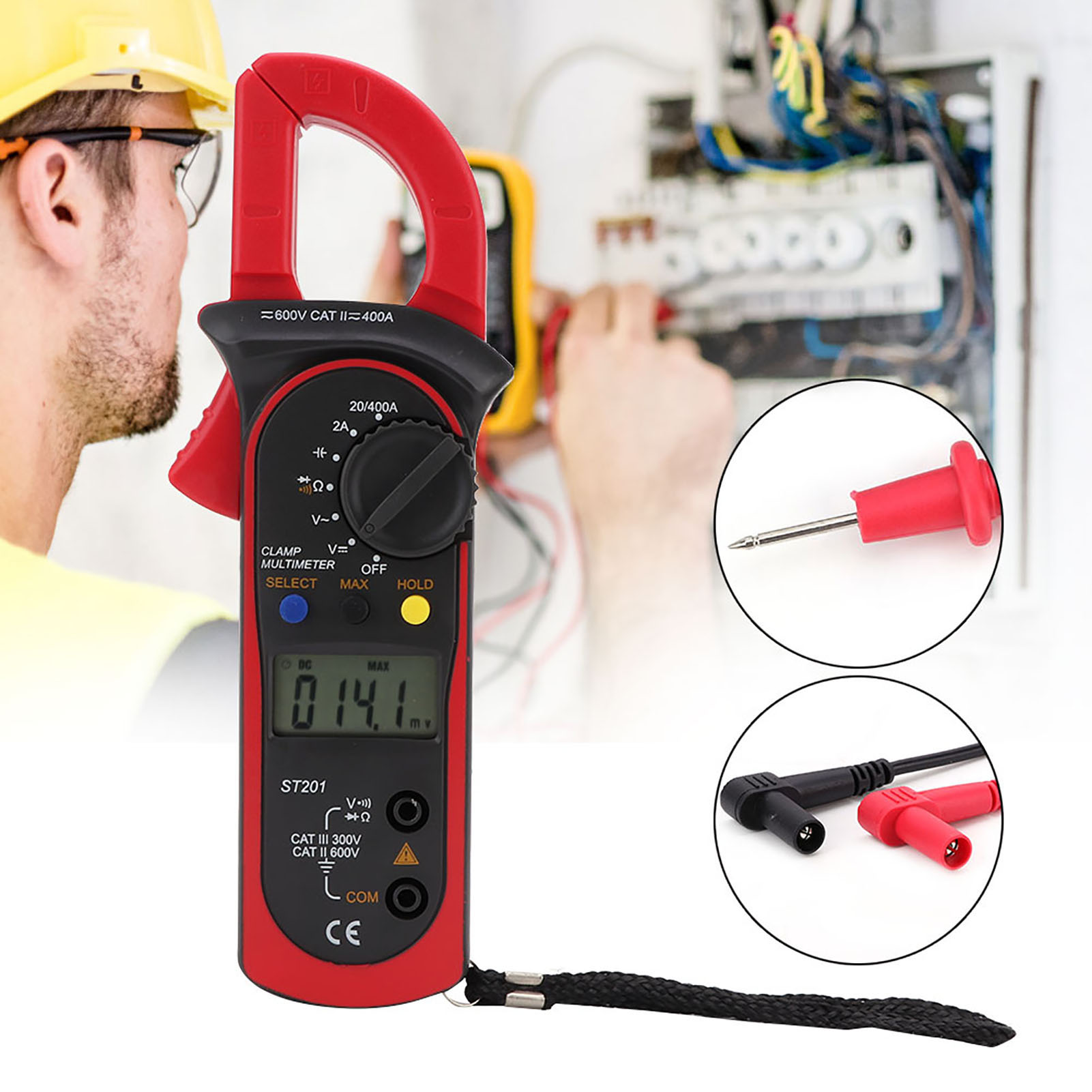 St201 Automatisches Digitales Zangenmessgerät, Multimeter, Dc/ac-spannungsdiodentester (rot)