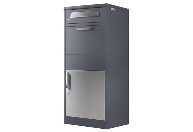 Paketbriefkasten, RAL7016 Anthrazit mit Edelstahl Elementen, Briefkasten mit Diebstahlsperre - Zelsius