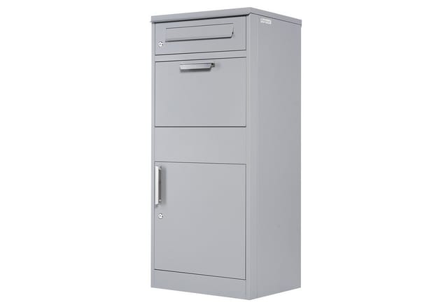 Zelsius - Paketbriefkasten RAL9007 Grau, Stahl Briefkasten mit Diebstahlsperre und 2 Einwürfen