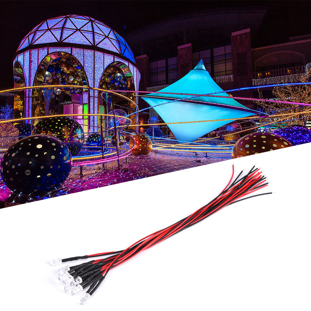 12-v-leds, Vorverdrahtet, 5 Mm, Eisblaue Runde Lampenkopfperlen Mit 20 Cm Kabel, 10 Stück/set