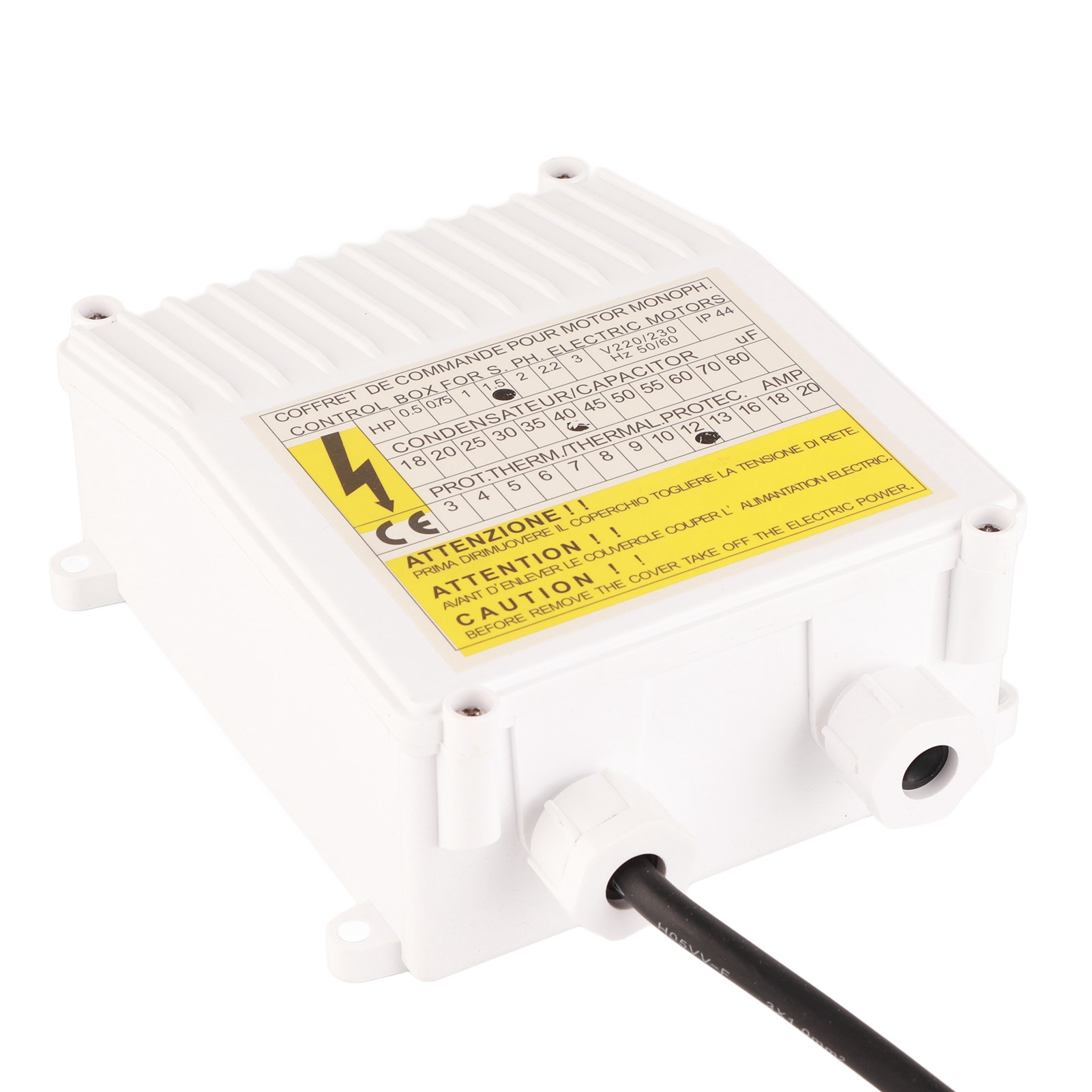 Pumpensteuergerät Mit Integriertem Thermoschutzschalter Für Tiefbrunnen- Und Hauswasserpumpen (1,1 Kw / 1,5 Ps, 60 Μf, 25 A, Eu-stecker, 220 V)