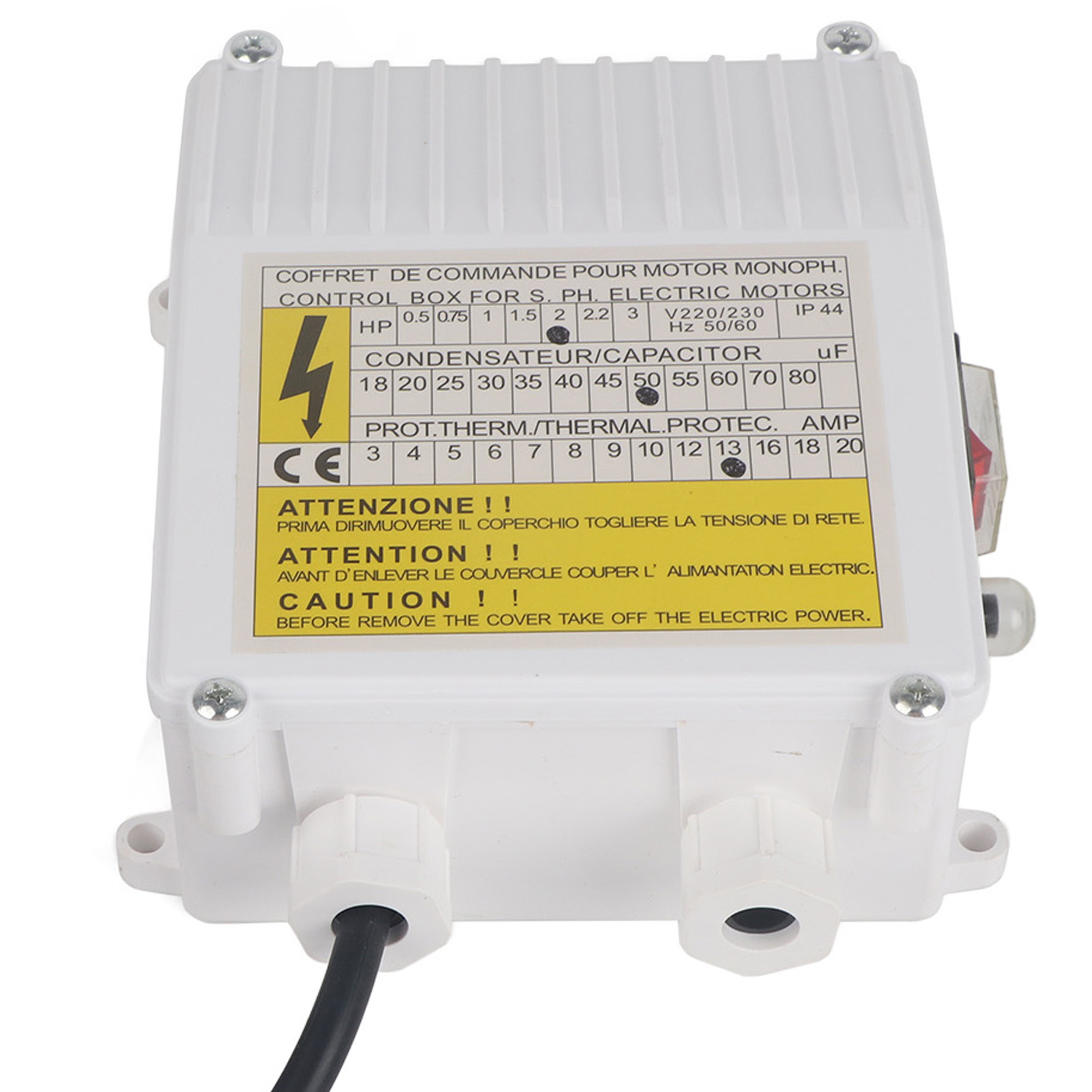 Pumpensteuerzentrale Mit Integriertem Thermoschutzschalter Für Tiefbrunnen- Und Hauswasser-vakuumpumpen (1,5 Kw / 2 Ps, 80 Μf, 25 A, Eu-stecker, 220 V)