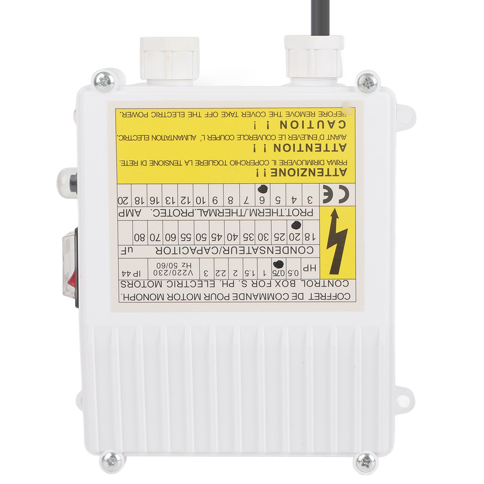 Pumpensteuerzentrale Mit Integriertem Thermoschutzschalter Für Tiefbrunnen- Und Hauswasserpumpen (0,55 Kw / 0,5 Ps, 20 Μf, 5 A, Eu-stecker, 220 V)