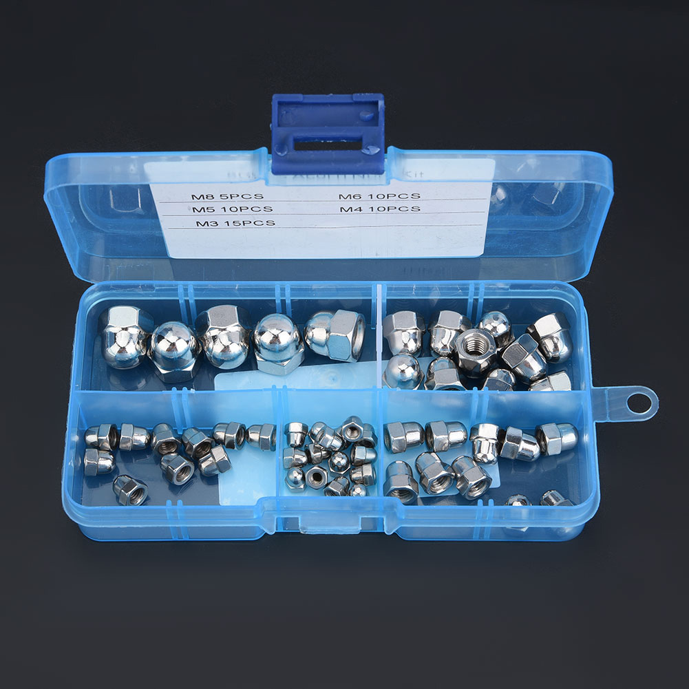 50-teiliges Set Aus Edelstahlmuttern M3/m4/m5/m6/m8 Mit Hut- Und Sechskantmuttern