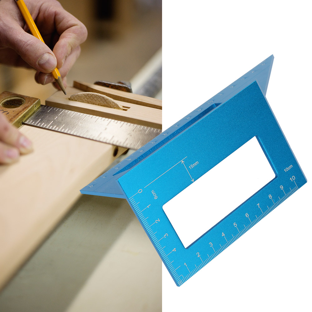 45/90 Grad Multifunktionaler Winkelmesser Aus Aluminiumlegierung, Markierungslehre, Holzbearbeitungswerkzeug (blau)