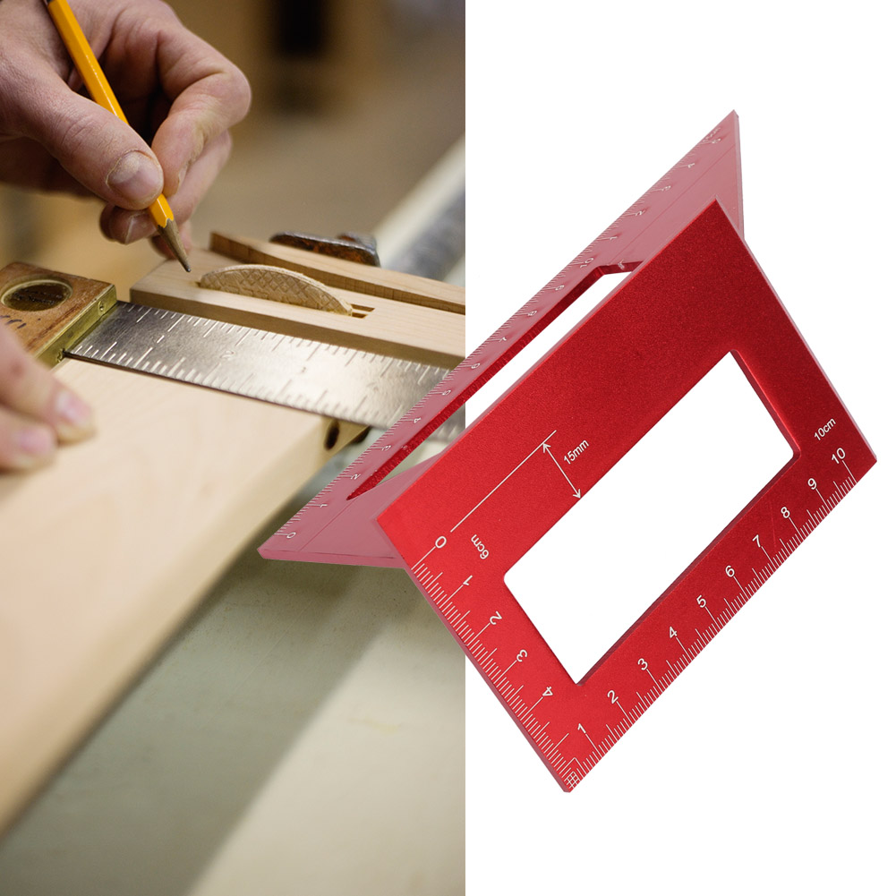 45/90 Grad Multifunktionaler Winkelmesser Aus Aluminiumlegierung, Markierungslehre, Holzbearbeitungswerkzeug (rot)
