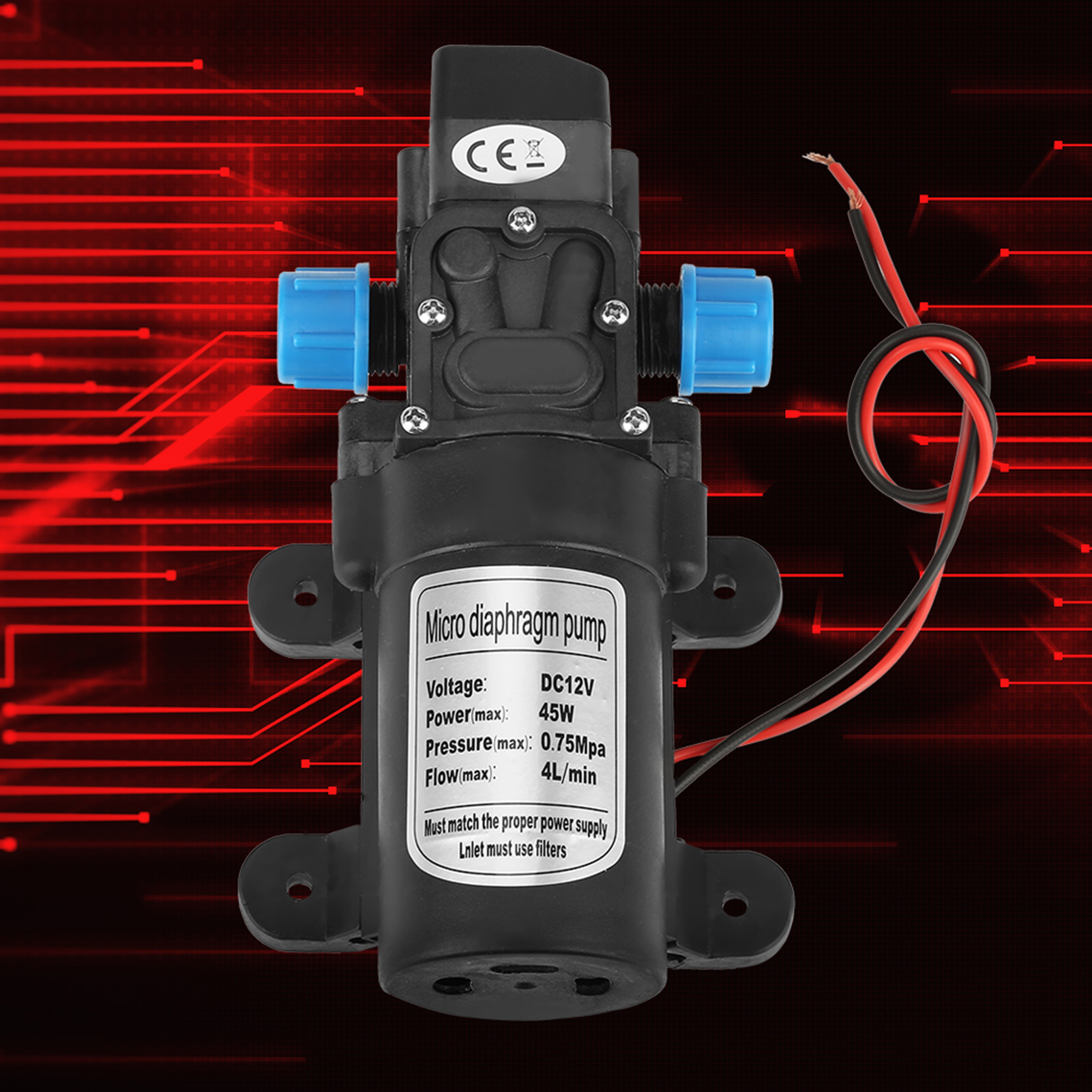 12 V Gleichstrom, 45 W Mikromembran-wasserpumpe, Selbstansaugend, Leise, Fördermenge 4 L/min, Schwarz